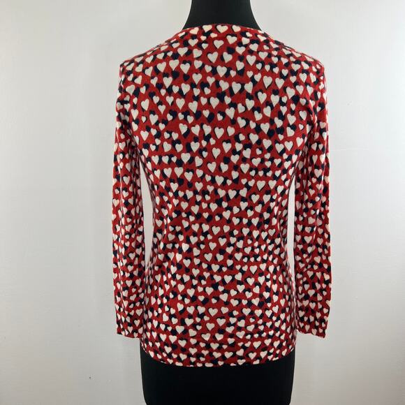 J.CREW Tippi Merino Wool Red White Black Hearts Print Shoulder Sweater Small S - Picture 3 of 9